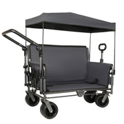 Folding Wagon Cart with Bench Seat & Canopy, 500lbs Capacity