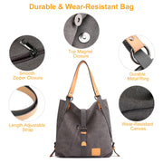 Ladies Canvas Tote Bag Multifunctional Purse Handbag Adjustable Shoulder Rucksack Convertible Backpack Wear-Resistant Dirt-Proof For Women School Offi