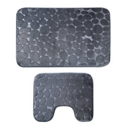 2 Pcs/Set Bathroom Rugs Luxury Flannel Non-Slip Bathroom Rugs Set Soft Pebbles Shower Absorbent Carpet U-Shaped Toilet Mat Washable for Bathroom Entra