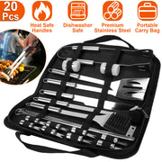 Stainless Steel BBQ Grill Tool Kit Grilling Utensil Accessories w/ Spatula Tongs Fork KnifeBrush Pepper Salt Shaker Bottle Grilled Skewers Corn Need