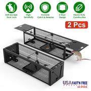 2Pack 15.35x4.72x3.94in 2-Door Humane Live Rat Trap Galvanized Iron Rodent Trap Cage Reusable for Home Garden Farm Warehouse