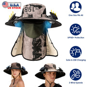 Solar Fan Hat with UPF50+ Sun Protection and Neck Flap