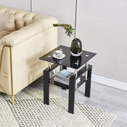 Tempered Glass Side Table 2-Tier Black End Table Set of 2