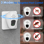2 Pack Pest Control Device for Mosquitoes Cockroaches Rats Plug In Ultrasonic Insect Repellent Indoor for Bedroom Garage Warehouse Office