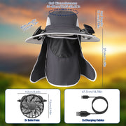 Solar Fan Hat with UPF50+ Sun Protection and Neck Flap