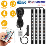 4PCS 36LEDs 12V Car Atmosphere Light Strip IP65 Colorful RGB LED Neon Lights IR Remote