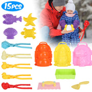 15Pcs Winter Snowball Tool Kit Kids Snow Molds Outdoor Snow Beach Toys for Kids Toddlers Adults Snowman Snowflake Duck Dinosaur