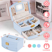 2-Layer Jewelry Box for Women's Girls Lockable Leather Jewelry Organizer Jewelry Travel Case for Rings Earrings Necklaces Bracelets