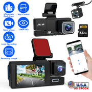 WiFi FHD 1080P Car Dash Cam 3 Channels Front Rear Inside Dash Camera with Loop Recording Reversing Image Night Vision 170¡ Wide Angle Support 64G MMC