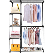 Metal Closet Deluxe Double Rod Freestanding Closet Clothes Storage Organizer Coat Storage Wardrobe Metal Shoes Storage Rack with 5-Tier Wire Shelving