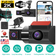 2K Car DVR 3 Channel Dash Cam Camcorder Camera Recorder with 140¡ Angle GPS WiFi Night Vision G-sensor Loop Recording Parking Monitor