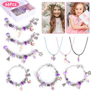 66Pcs Charm Bracelet Making Kit Kids\' Jewelry Necklace Making Kits Colorful DIY Charm Beads Pendant SetÊJewelry Decor Supplies with Gift Box for 5-12