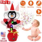 Kid Electric Dance Toy Christmas Elk Snowman Senior Penguin Plush Toy Interactive Sing Song Whirling Mimicking Recording Light up Toy