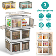 3Pcs Foldable Storage Bins with Lid 4 Doors Collapsible Stackable Closet Organizer Containers with Lock 4Pcs Wheels