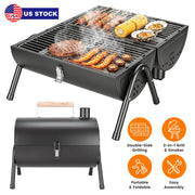 Portable Charcoal Grill with Double-Sided Cooking & 10 Skewers