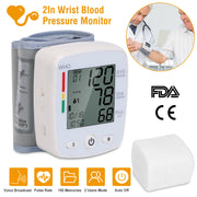 Blood Pressure Monitor Wrist Digital High Blood Pressure Cuff Heartbeat Tester with  90x2 Reading Memory 2In LCD Screen Storage Box