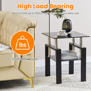 Tempered Glass Side Table 2-Tier Black End Table Set of 2
