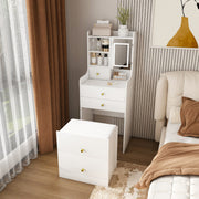 3 In 1 White Vanity Desk Set with LED Light Mirror & Hidden Storage Stool, Compact Multi-Functional Makeup Dressing Tabl