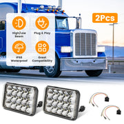 4x6in Car LED Headlights Vehicle Rectangular Headlamp with H4 Socket H4-to-3Pins Adapter with High Low Beam White Light IP68 Waterproof for 10-80V SUV