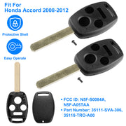 2Pcs Keyless Entry Remote Shell Case Fit For Honda Accord 2008-2012 Car Key Fob Pad Replacement N5F-S0084A N5F-A05TAA w/ Uncut Blade