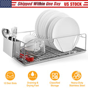 Dish Drying Rack Stainless Steel Dish Rack with  Drainboard Cutlery Holder Kitchen Dish Organizer