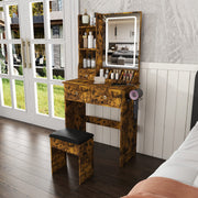 Vanity Desk with Lighted Mirror, Stool & Power Station
