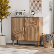 Walnut Buffet Sideboard Cabinet with Line Groove Doors