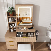 Vanity Desk Set with Lighted Mirror, 4 Drawers & Stool