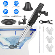 Electric Toilet Plunger with Air Pressure Gauge & 3 Heads