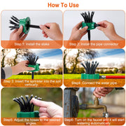 12-Tube Automatic Lawn Sprinkler with 360° Rotation