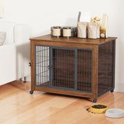 Dog Crate Furniture with Lockable Wheels & Dual Doors