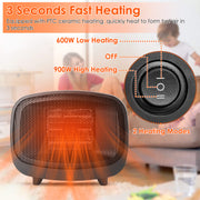 Small Electric Space Heater Portable Mini PTC Ceramic Space Heater Fan w/ Tip-Over and Overheat Protection for Bedroom Office Desk Indoor Use