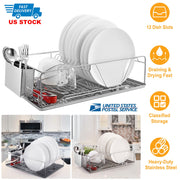 Dish Drying Rack Stainless Steel Dish Rack with  Drainboard Cutlery Holder Kitchen Dish Organizer