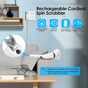 Electric Spin Scrubber Cordless Rechargeable Telescopic Cleaning Brush 6 Replaceable Heads 2 Speed Adjustable Extension Arm Bathroom Tub Tile Floor