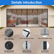 16x7FT Magnetic Garage Door Screen Two-Car Garage Screen Mesh Fiberglass Garage Net with Magnetic Closure 6 Buckle Straps for Two Cars