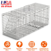 Humane Cat Trap Cage Catch Release Live Animal Rodent Cage Collapsible Galvanized Wire for Raccoons Beavers Groundhogs Foxes Armadillos