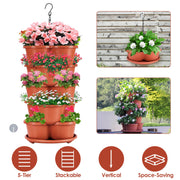 5 Tier Vertical Stackable Planter Garden Tower Stackable PlanterÊOutdoor Gardening Pots for Strawberries Flowers Herbs Vegetables
