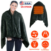USB Heated Blanket Electric Heated Blanket Heated Poncho Shawl Wrap Throw with Zipper Washable for Home Office 59*31in