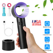 Portable Handheld Bladeless Fan Rechargeable Cooling USB Fan Desktop Use Fan w/ 3 Gears LED Indicator Cooling Fan