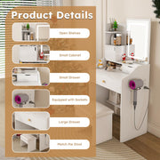 White Vanity Desk Set with LED Lighted Mirror & Padded Stool
