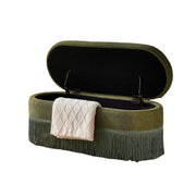 Oval Upholstered Storage Ottoman with Fringe Trim, 39.4"