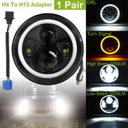 2 X 7" 6000LM Round LED Headlight Halo Angel Eyes for Jeep Wrangler TJ JK CJ w/H4 to H13 Adapter Plug and Play