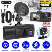 WiFi FHD 1080P Car Dash Cam 3 Channels Front Rear Inside Dash Camera with Loop Recording Reversing Visual Night Vision WDR 170° Wide Angle Support 128