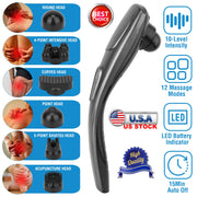 Cordless Handheld Back Massager Deep Tissue Rechargeable Electric Massager w/ 12 Modes 10 Intensity 6 Interchangeable Nodes For Muscle Foot Neck Shoul