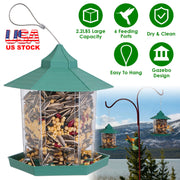 Hanging Gazebo Wild Bird Feeder Outdoor Bird Seed Station with Large Capacity 6 Feeder Ports for Garden Patio Park Weatherproof Easy To Refill