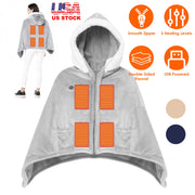 Wearable Heated Throw Blanket Double-Sided Flannel Portable Electric Heating Hoodie For Women's Men Machine Washable 3 Heating Levels Battery Operated