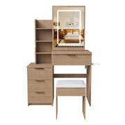 Vanity Desk Set with Lighted Mirror, 4 Drawers & Stool