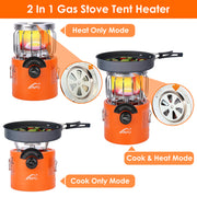 2000W 2 In 1 Camping Stove Tent Heater Outdoor Gas Stove Portable Backpacking Stove with 3 Modes 360¡ Radiant Heating for Camping Hiking Picnic BBQ