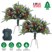 2Pcs Christmas Tree Urn Filler With Light Artificial Lighted Xmas Trees Light with Cones Berries Holiday Planter Filler LED Pathway Pine Tree IP44 Wat