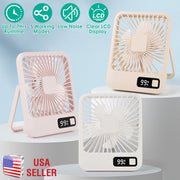 Mini Desktop Cooling Fan Rechargeable Battery Powered Personal Fan Speed Adjustment Strong Airflow Quiet Travel Fan with LCD Display for Home Office T